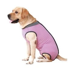 Dog Recovery Post Surgery Suit Pink Stripe Veterinary Collar Cone Alternative
