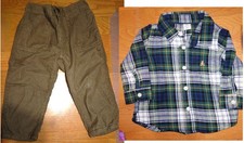 Set-Baby Gap Plaid Flannel Shirt Brown Pull-On Corduroy Pants 12-18 Month