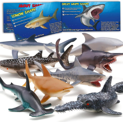 #ad #ad 8 Pack Shark Toys with Educational Booklet Soft Plastic Realistic Shark Figure $21.95