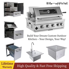Outdoor Kitchen 32" 4-Burner Grill 60000 BTU Built-in Sink, Drawers, Bin & Doors