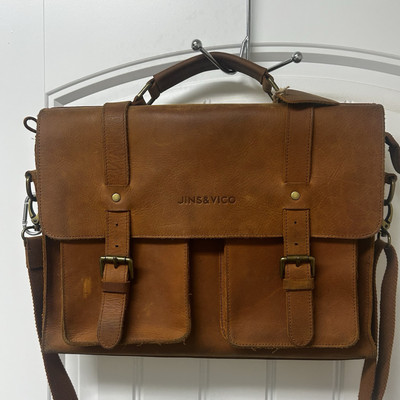 Jin's & Vico Brown Leather Messenger Bag Briefcase 11”x15”x3” | eBay