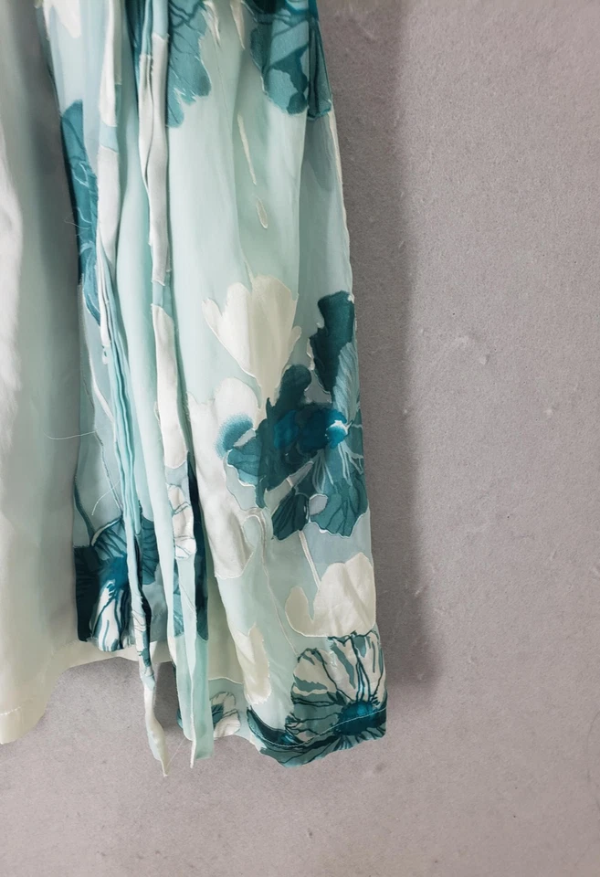 Bata Adrienne Landau para mujer talla única verde azulado blanco floral seda transparente kimono con cinturón Foto 4 de 4