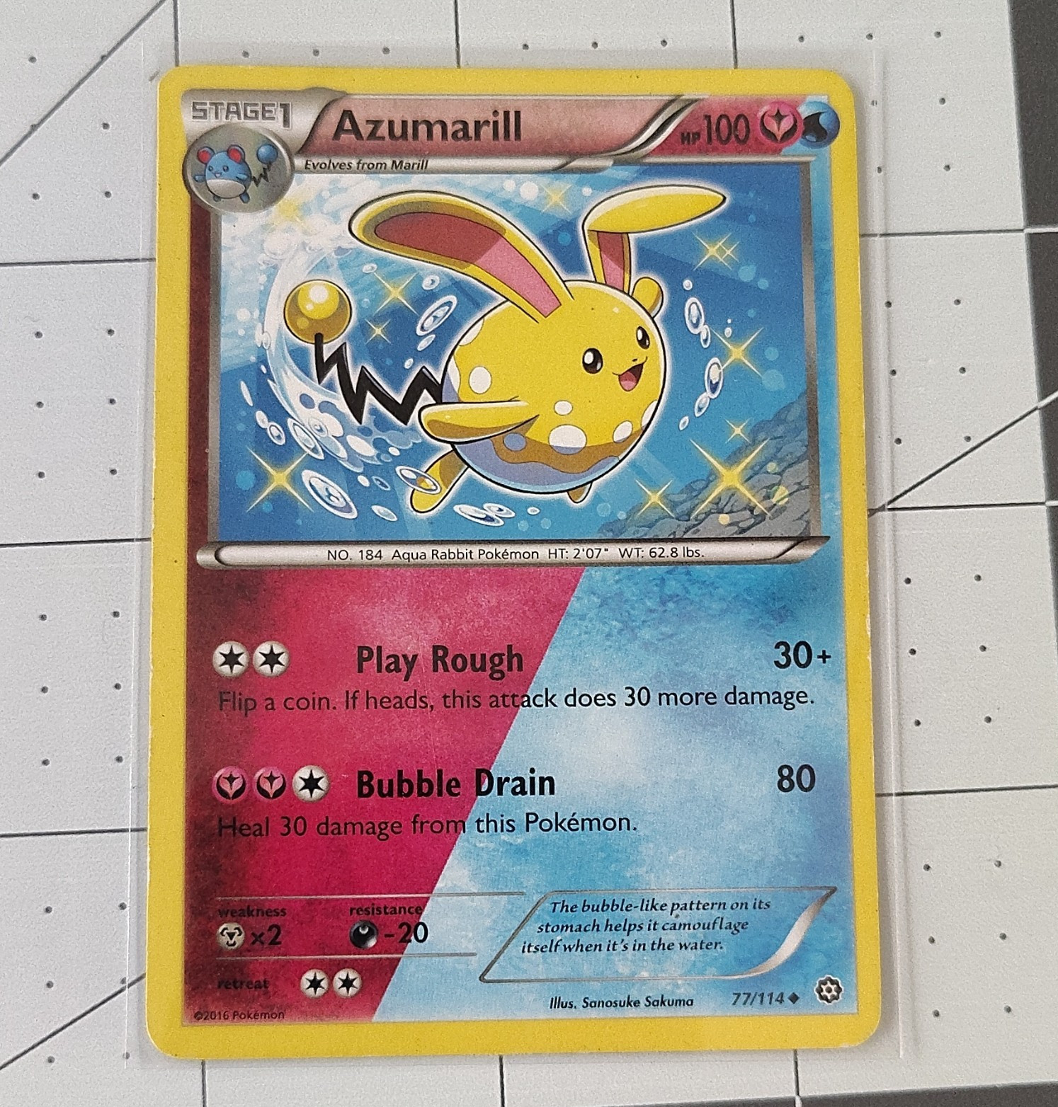Pokemon TCG Azumarill 77/114 XY Steam Siege Holo Rare English 100 HP (2016)
