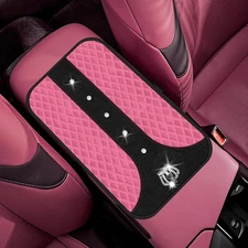 Bling Car Console Cover Hot Pink Arm Rest Center Console Cushion Pad-Pink