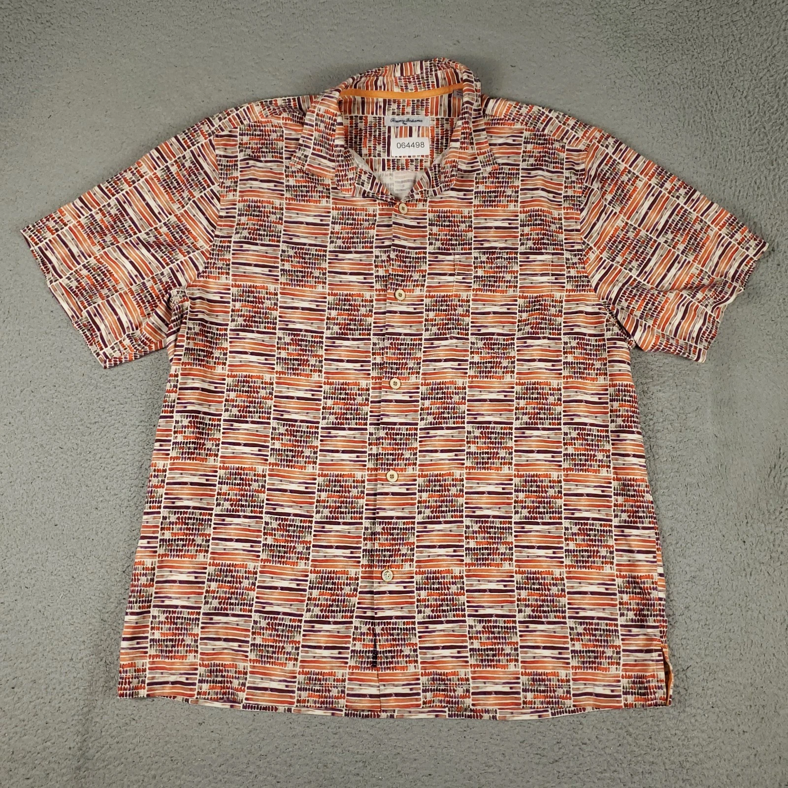 Tommy Bahama Shirt Mens XL Orange Silk Hawaiian Button Up Short Sleeve