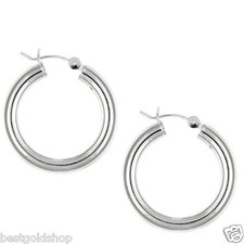 4mm X 25mm 1" Plain Round Hoop Earrings Real Solid 925 Sterling Silver