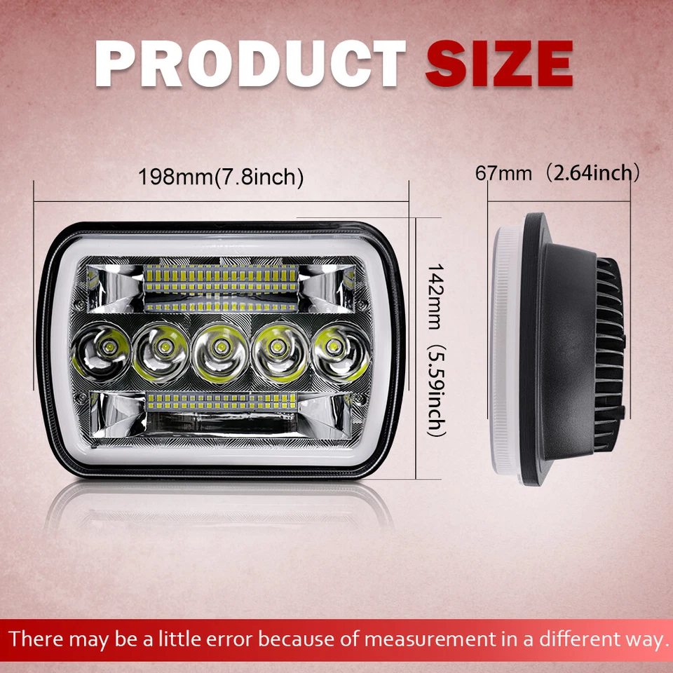 Par de faros LED Hi Lo de 7x6" con doble halo DRL para camioneta Chevy coche clásico Foto 2 de 4