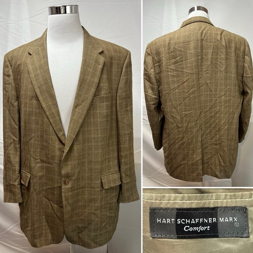 Hart Schaffner Marx 50L Tan Plaid 2-Button Men's Wool Sport Coat Blazer Jacket - 第 5/7 張圖片