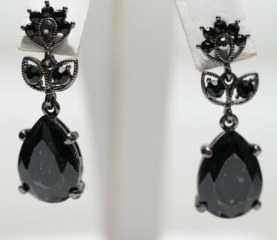 Joseph Esposito Ashley Classics - Black Crystal Dangling Leaf Flower Earrings
