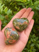 Large Unakite Heart, 1.75" Polished Unakite Puffy Heart, Wholesale Bulk Lot