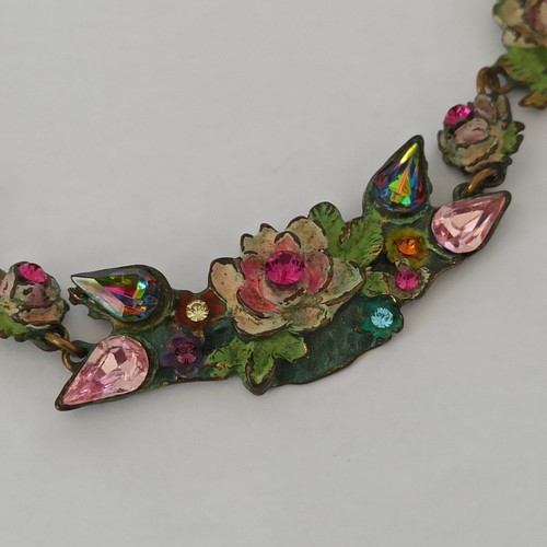 Michal Negrin Necklace Early Colorful Shabby Chick Floral Crystals Romantic VTG - Picture 10 of 22