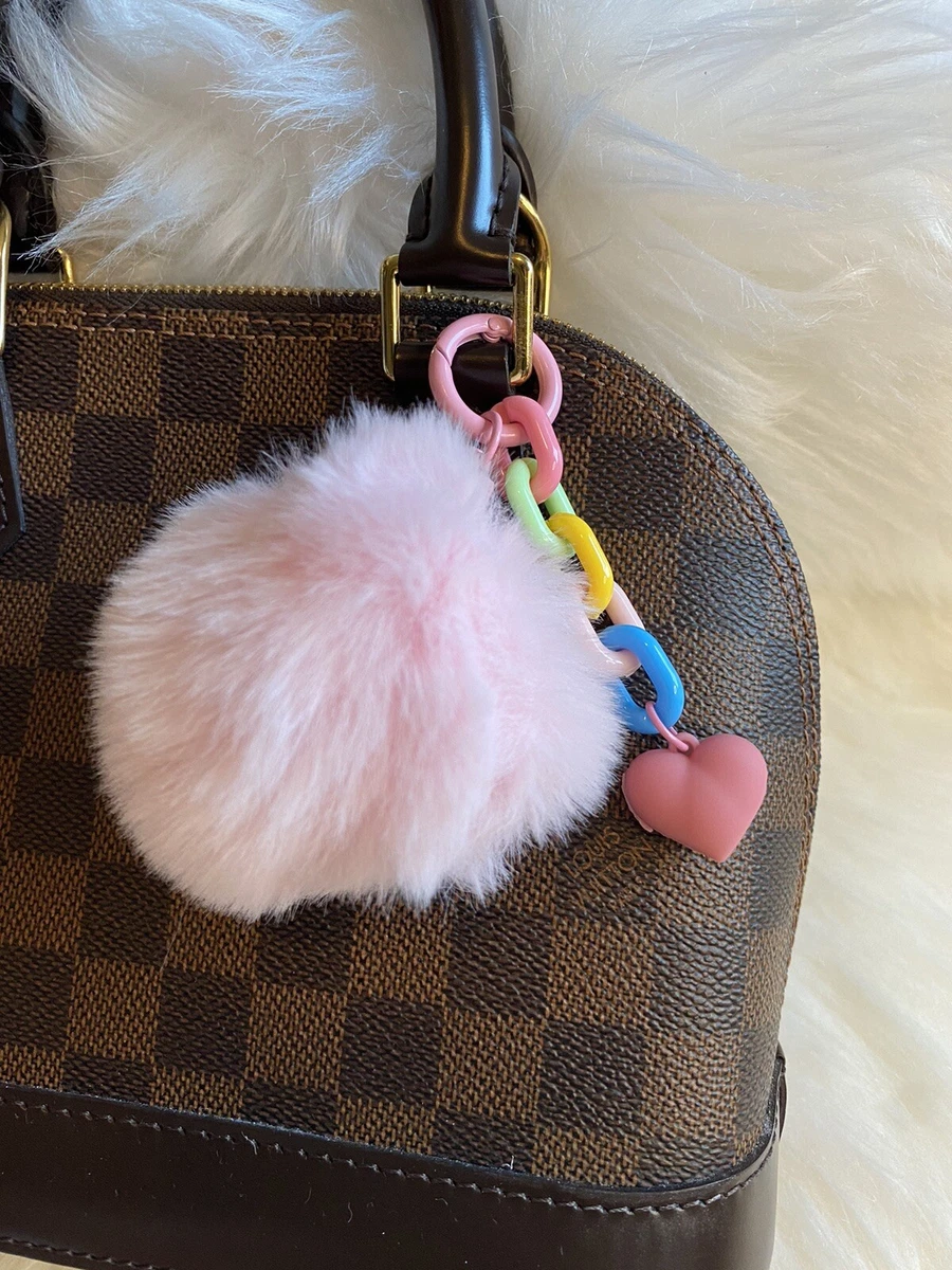 Pink Heart Pom Pom Keychain Bag Charm Clip To Purse Y2K Gift Handmade New