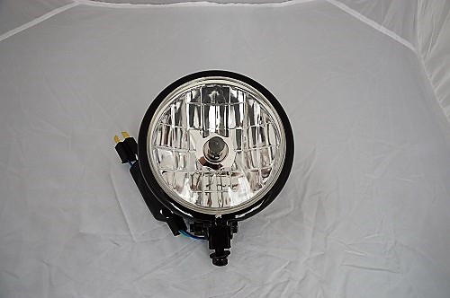 Bates Universal Custom Motorcycle 6" Gloss Black Bottom Mount Steel Headlight - Picture 8 of 12