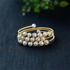 3 Rows AAA Real Natural White South Sea Pearl Bracelet 7.5-8" 14k Gold P