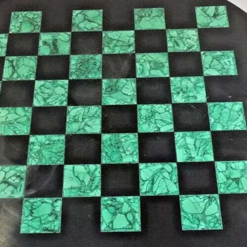 14" Elegant Chess Board Table Decor Handmade Black Marble Malachite Stone Arts - Picture 4 of 10
