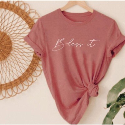 Bless It, Graphic Tee Mauve - Size Large (100% Premium Airlume Combed Cotton)