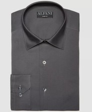 60 Alfani Men's Gray Regular-Fit Long-Sleeve Dress Shirt Size 17-17.5 34/35
