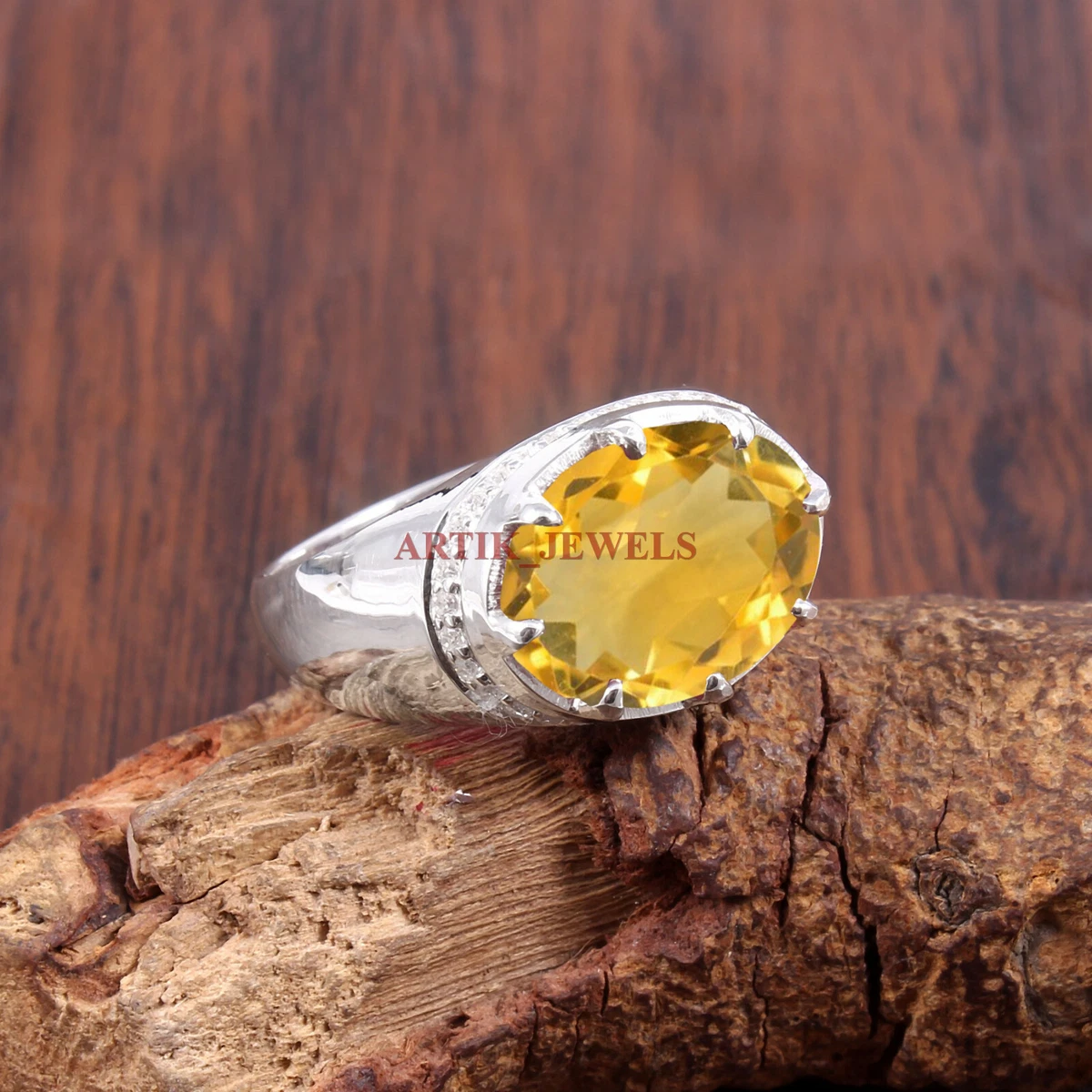 Natural Citrine Gemstone with 925 Sterling Silver Ring for Men s