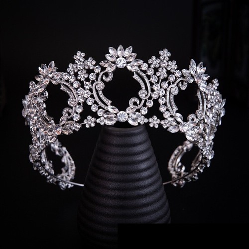 6.5cm Tall Large Wreath Crystal Wedding Bridal Queen Princess Prom Tiara Crown - Picture 6 of 10