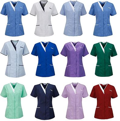 Damen Krankenschwester Tunika Schönheitssalon Therapeut Uniform Gesundheitswesen Arbeit Kurzarm