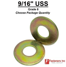9/16" USS Flat Washers Thru-Hardened Grade 8 Yellow Zinc (Choose Pkg Qty) 1.46OD