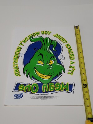 Vtg 2000 T-Shirt Heat Transfer Dr. Seuss How The Grinch Stole Christmas Mean One