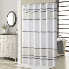 Seville Waterproof Polyester Fabric Classic Stripes Printed White Shower Curt...
