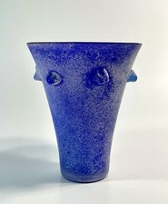 Vintage Murano Venetian Scavo Glass Cobalt Blue Applied Dots Vase Italy