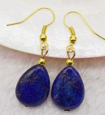 Natural 13x18mm Egyptian Blue Lapis Lazuli Gemstone Hook Dangle Earrings AAA