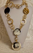 Vintage Natural Buffalo Horn Chain Link Hand Made Sautoir Necklace Boho Tribal