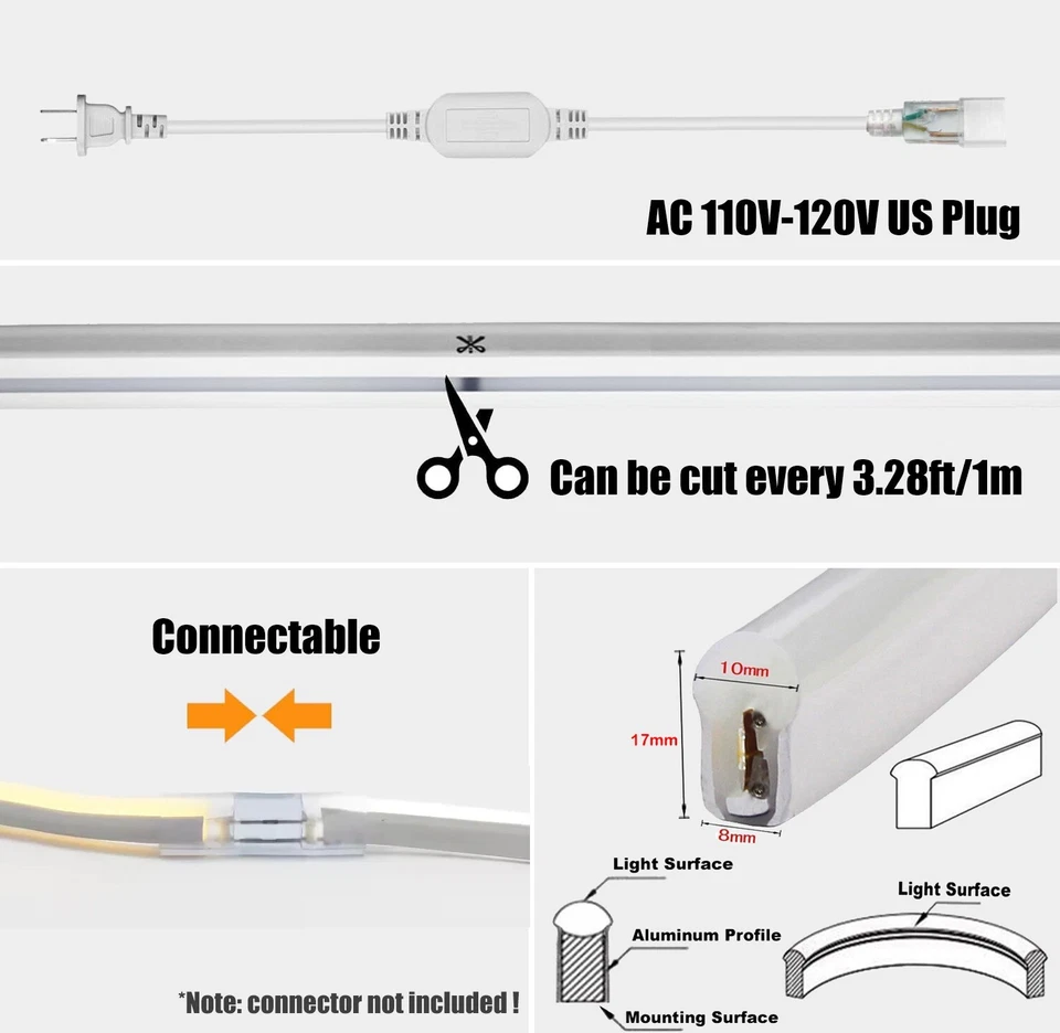 Tira flexible impermeable de cuerda de neón LED de 110 V 150 pies para decoración de hogar y jardín Foto 4 de 4