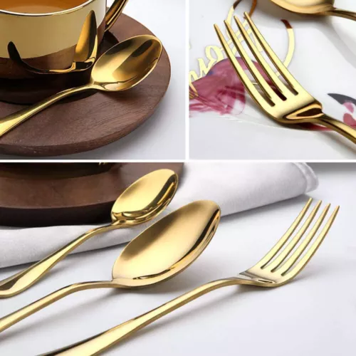 24PCS Luxury Plated Flatware Set Stainless Steel For Silverware Kitchen Cutlery - Picture 2 of 9
