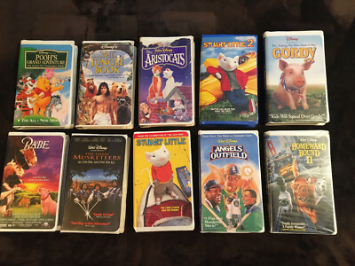 VHS Lot 10 Children&Family Stuart Little 1& 2,Pooh, Aristocats,Jungle Book,Gordy