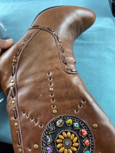 Beacon Reflections Tall Boots Women 7.5W Wide Shoes Brown Leather Beaded Heeled - Imagen 18 de 18