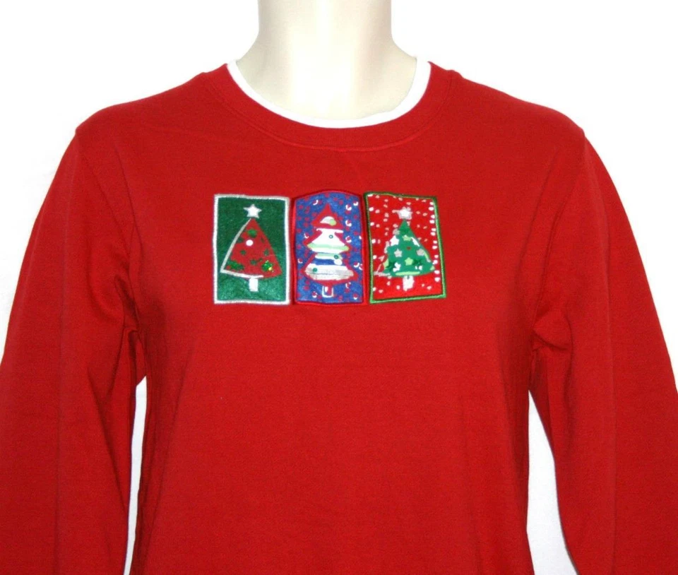 Sudadera Mercer Roja Forrada de Vellón Árboles de Navidad Pullover Top Talla L Nueva con Etiquetas Foto 2 de 3