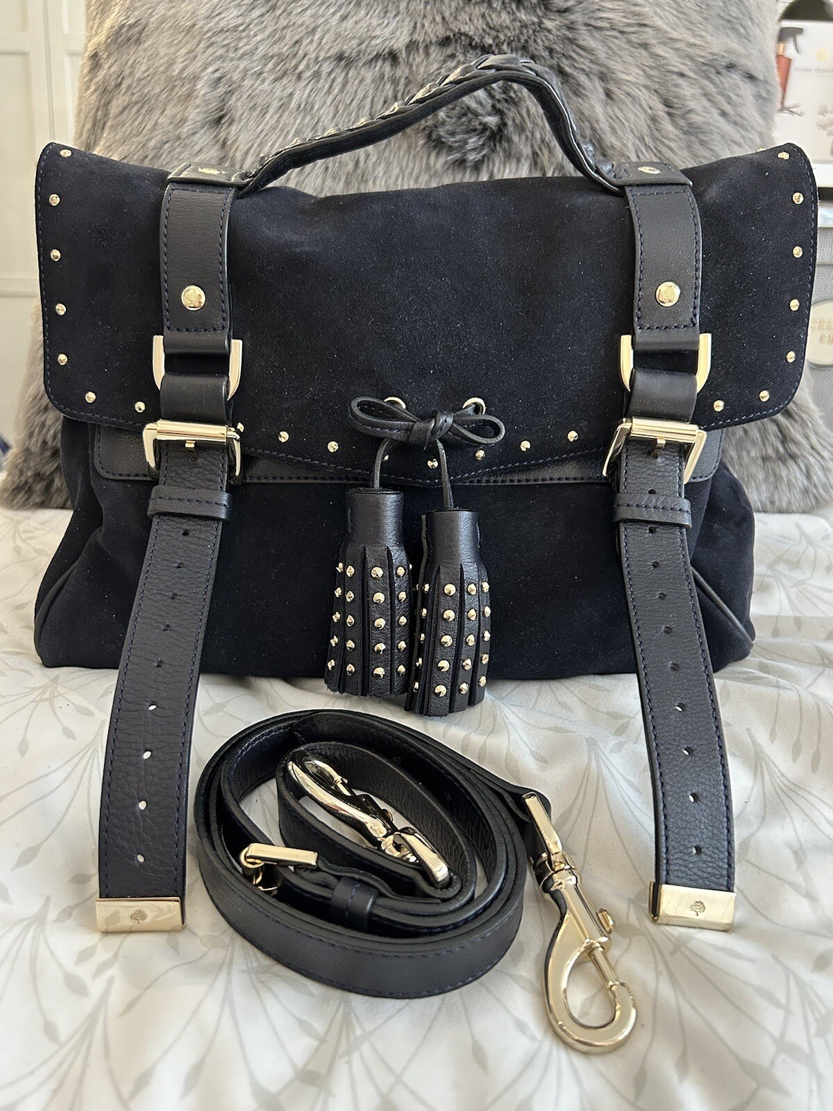 Mulberry Regular Tassel Alexa In Ink Blue Suede & Leather