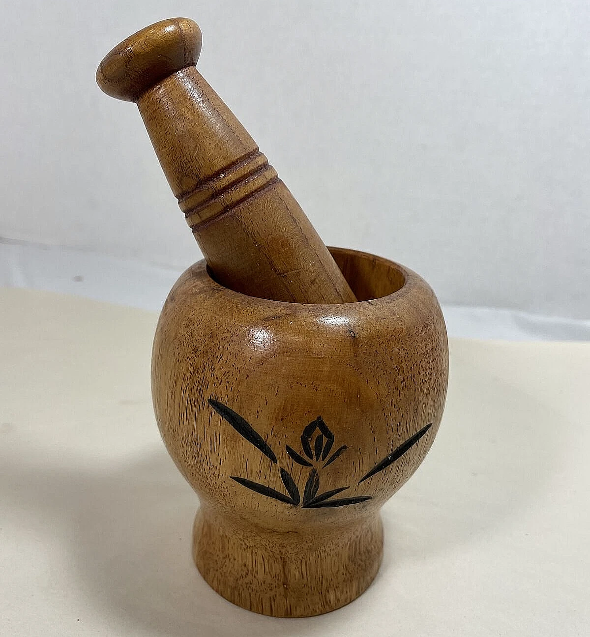 Pestle Mortar with Wood Wooden Grinder Vintage Set Kitchen Crusher Herb Spice