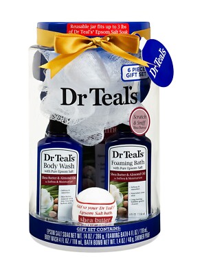 Dr. Teals Bath 6 Piece Gift Set - Epsom Salt Bath Bomb Sponge Body Wash foaming