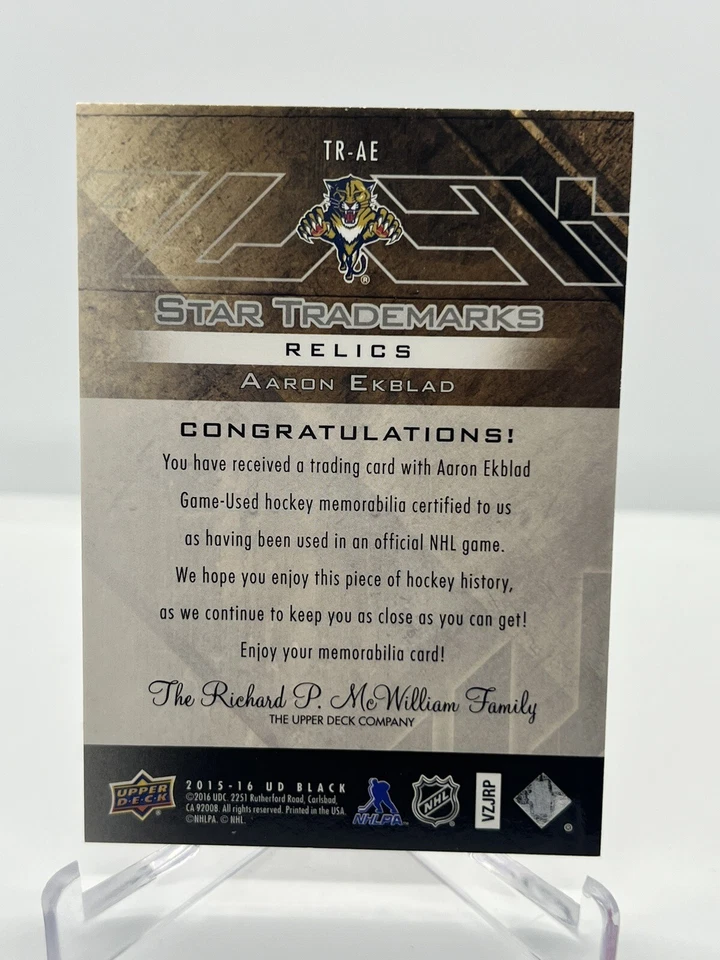 2015-16 UD Black Star Trademarks Relics Aaron Ekblad #TR-AE - Image 2 of 2