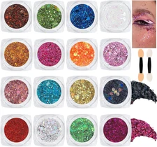 16 Colors Chunky Fine Mixed Holographic Glitter Gel Set for Face and Body Makeup