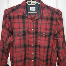 Pendleton Shirt Mens Large Red Plaid Wool Flannel Button Front Outdoor Workwear