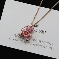 Beating heart teddy bear necklace female Swarovski element crystal bear clavicle