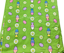 Easter Spring Vinyl Tablecloth Rectangle Green Pastel Eggs White Flowers 60 x 88