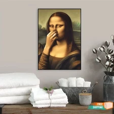 Funny Mona Lisa Bathroom Toilet Wall Art Decor Bad Smell Poster Canvas Printing
