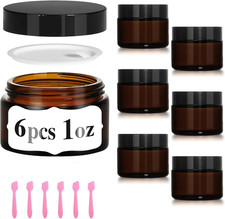 6PCS 1oz Amber Glass Jars with Black Lids Leakproof Airtight Cosmetic Containers