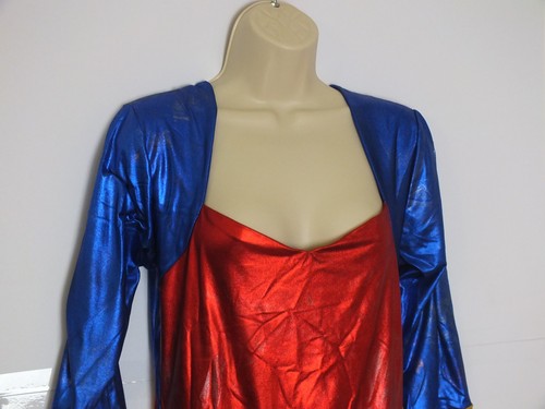 Super Costume 3Pc Metallic 4-Way Stretch Rd/Bl Jumpsuit & Boot Cuffs (Flawed) - Picture 3 of 22