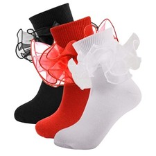 Girls Ruffle Socks Toddler Girl Frilly Dress Socks 8-10 Years White black red
