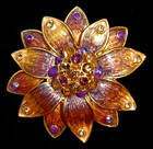 Vtg Ciner Purple Brown Rhinestone Enamel Large Flower Gold Tone Brooch -Gorgeous — photo 1