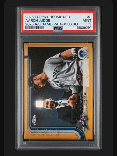 Aaron Judge 2025 Topps Chrome All-Star Image Variation Gold Refractor #/50 PSA 9