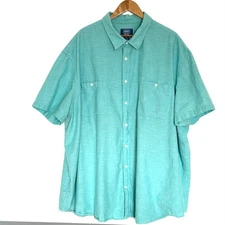The Foundry Supply Co Young Men's Shirt 5XLT Teal Cotton Short Sleeve Button Up